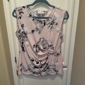 Calvin Klein- blouse- Size L- cream, flowers white gray, and black